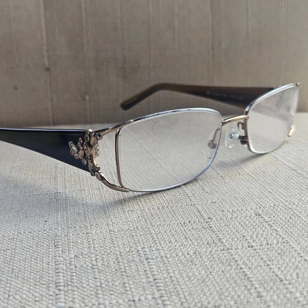Luxe Women Eyeglasses Frame Silver/Gold Tone Face Made with Swarovski Element